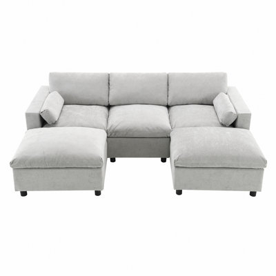 86.5'' Chenille Modular Sectional Sofa With Storage Pockets, 5 Seat U Shaped Couch Set With Pillows,Free Combination,Modern Cloud Sofa With 2 Movable Ottoman For Living Room,Apartment,3 Colors