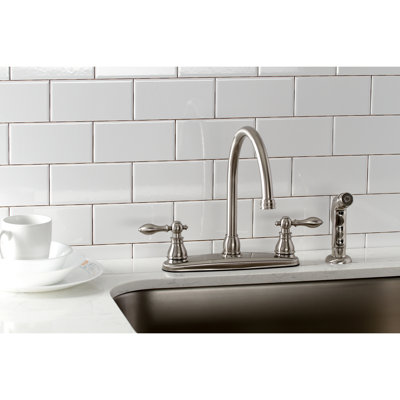 Kingston Brass American Classic Two-Handle 4-Hole 8" Centerset Kitchen Faucet with Side Sprayer
