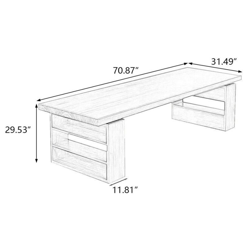 Burlywood Rectangular Solid Wood Executive Desk, 29.53" H x 70.87" W x 31.49" D