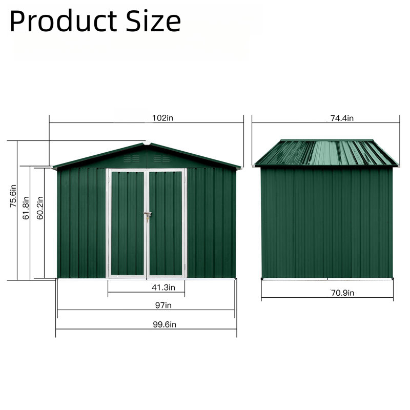 Remises de jardin en métal, Vert/blanc, H 75,6 po x l 102 po x P 74,4 po