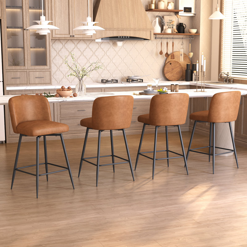 Kamor Swivel Upholstered Faux Leather Counter Stool, Brown
