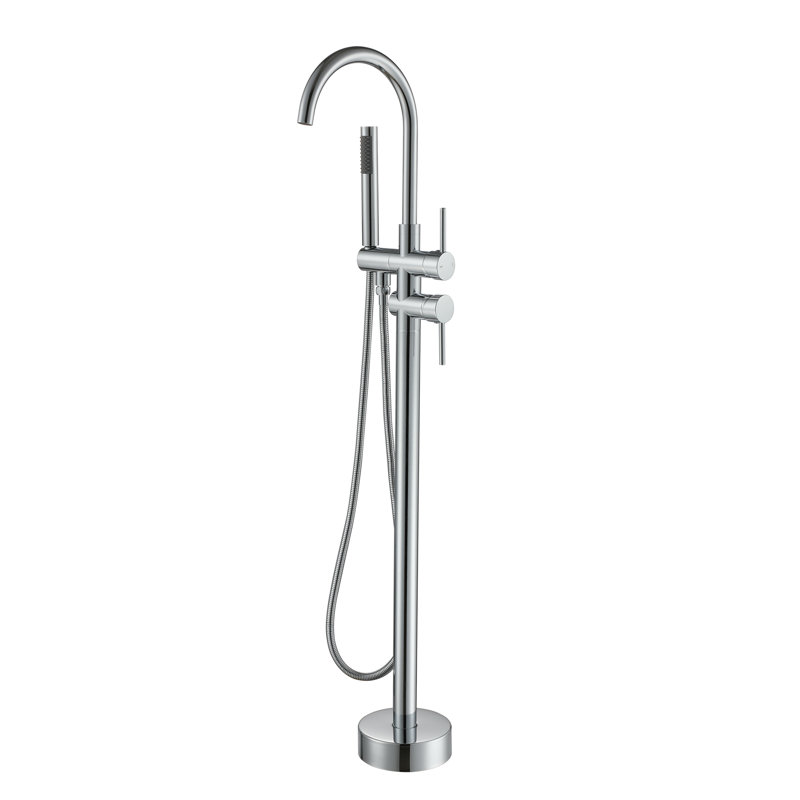 Chrome Freestanding High-Arc Tub Faucet with Hand Shower
