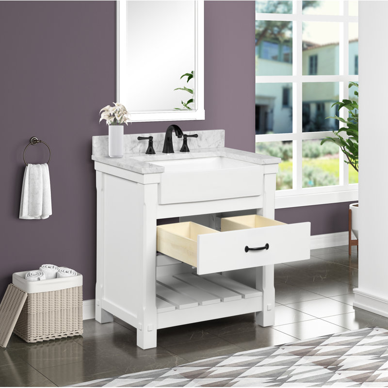 Dilkhush 30" Single Bathroom Vanity with Premium Carrara Natural Marble Top, Sink & Backsplash, Pre-Assembled, White