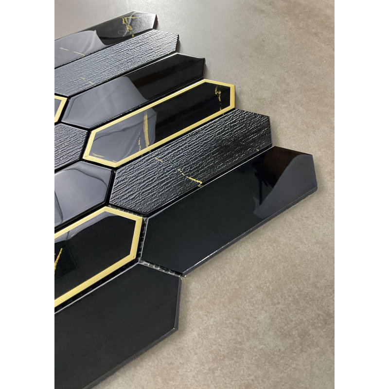 Glass Mosaic Wall Tile, Black & Gold Glazed