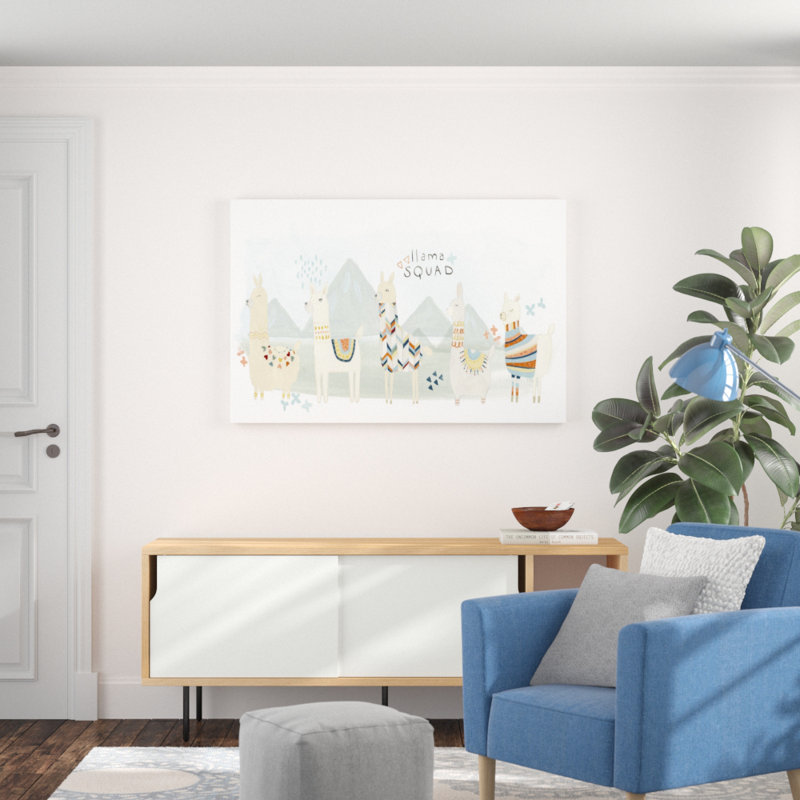 Llama Squad III by June Erica Vess - Painting on Canvas, 81cm H x 122cm W, Wrapped Canvas