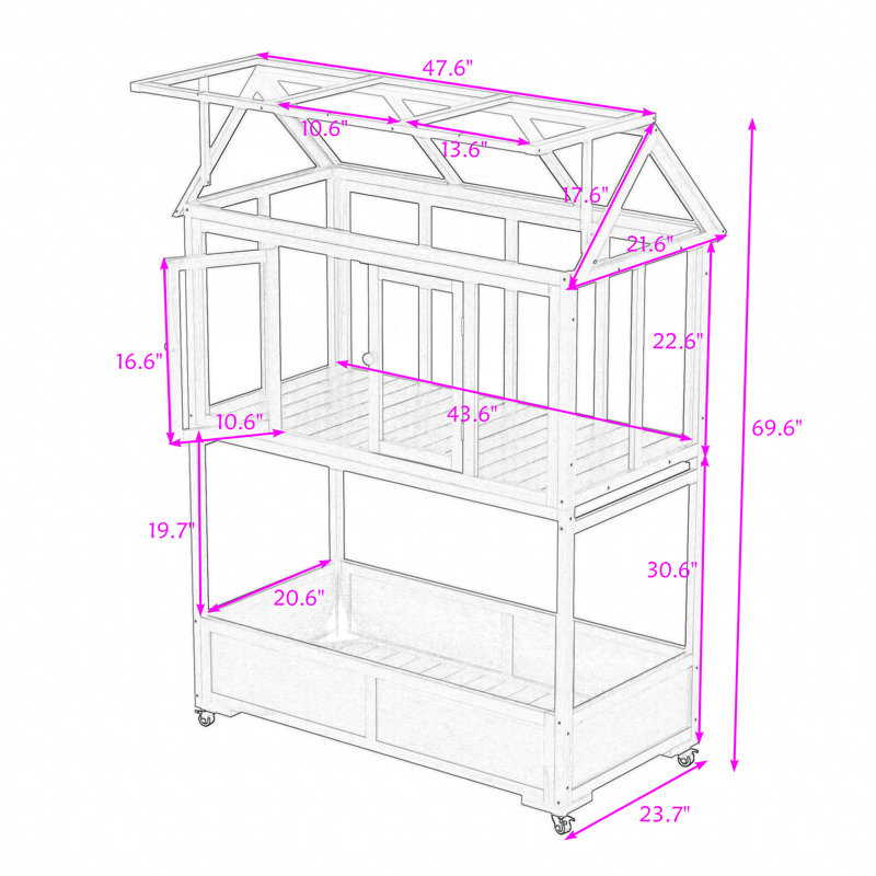 Garden Mini Greenhouse with Movable Wheels, Openable Roof and Storage Box, Black