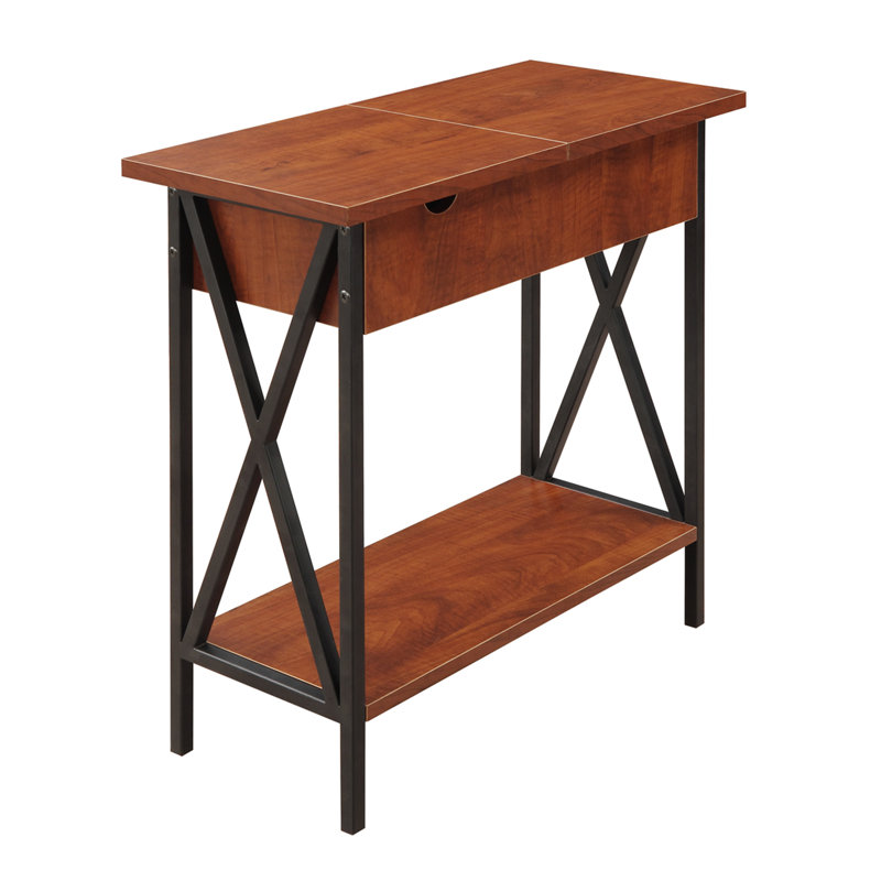 Ariyana End Table with Built-In Outlets and USB Ports, Cherry Top/Black Base
