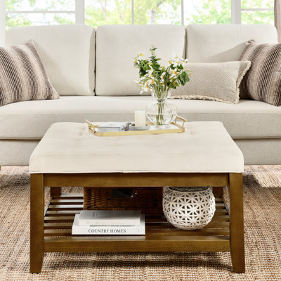 Table basse en lin avec base en bois de hêtre sécurisée et solution de rangement, pour le bureau de bureau