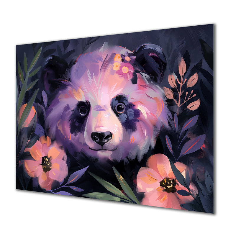 Blanc, mauve, jungle, Blooms II - reproduction d'art mural animal panda, H 30 po x l 40 po, Sans cadre