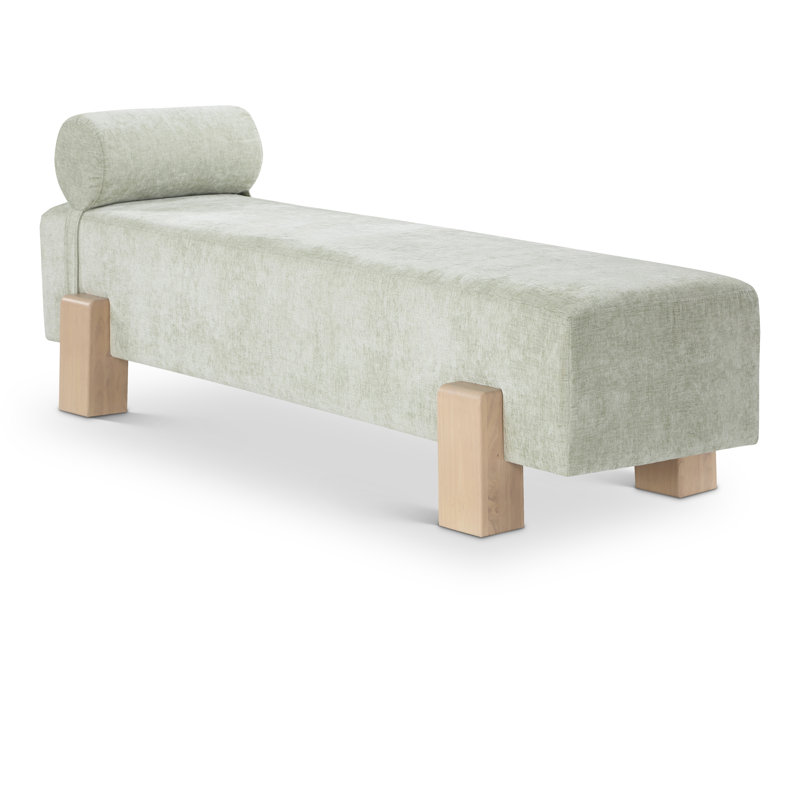 Banc rembourré Edison, Tissu chenille vert menthe / finition naturelle