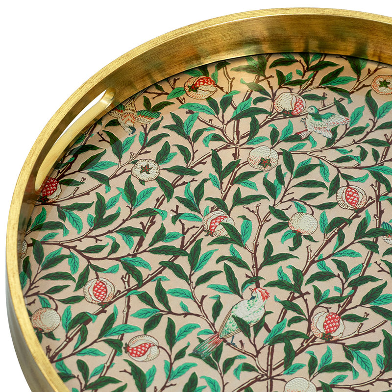 S/2 Round Glass And Plastic Trays With Multicolored Floral Designs L:d15.5X1.5" S:d13.5X1.5", Gold/Green​​ Floral