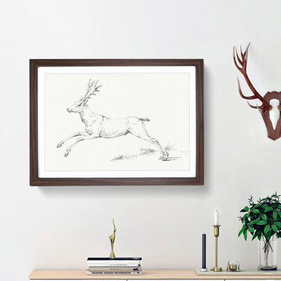 Jumping Deer Stag by Jean Bernard - Picture Frame Drawing Print
