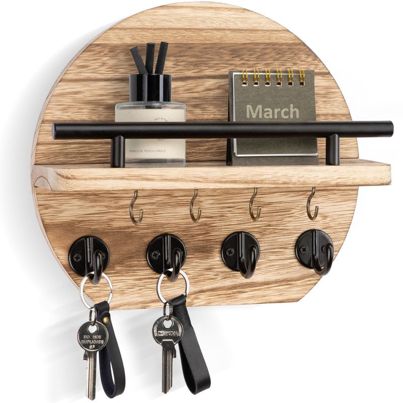 Manufactured Wood Wall Organizer with Key Hooks, Wood