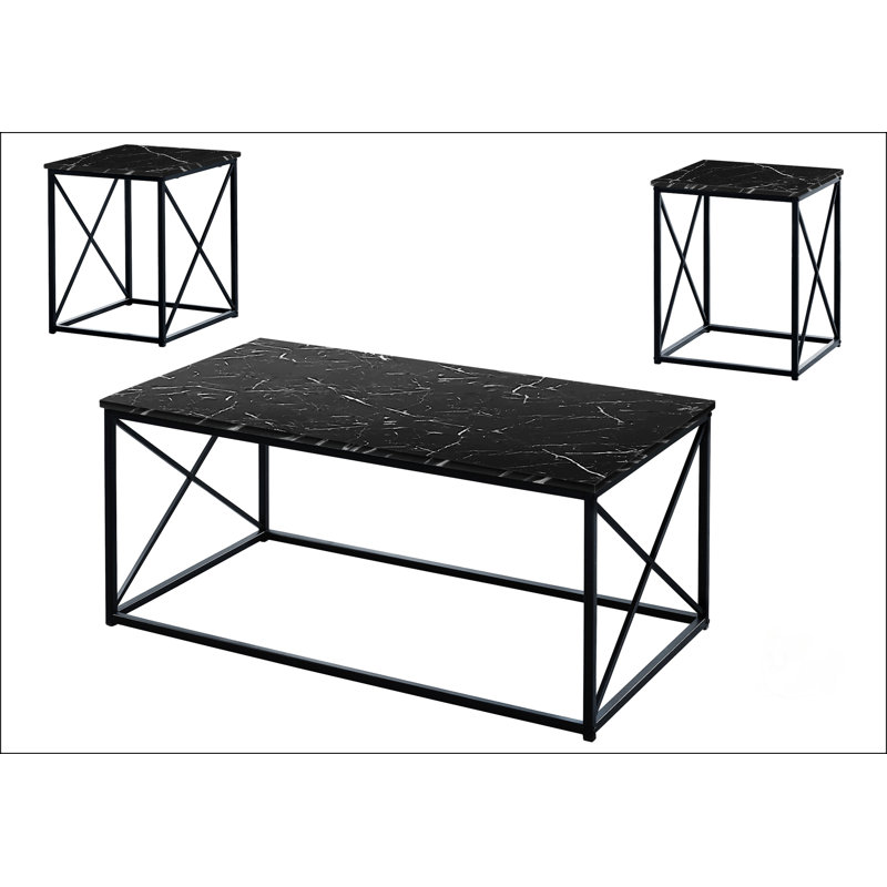 Ensemble de table avec cadre en X, Noir, noir, noir, noir