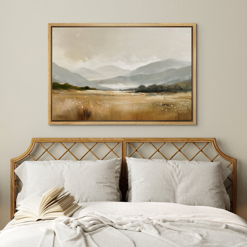 «Abstract Yellow Field Landscape», reproduction d'art sur toile encadrée, H 16 po x l 24 po, Naturel