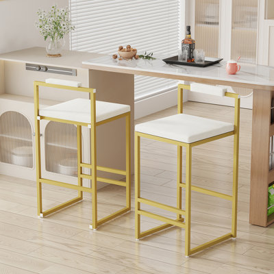 Ensemble de 2 tabourets de bar rembourrés en velours de 2 tabourets de cuisine à hauteur de comptoir (or et blanc crème)