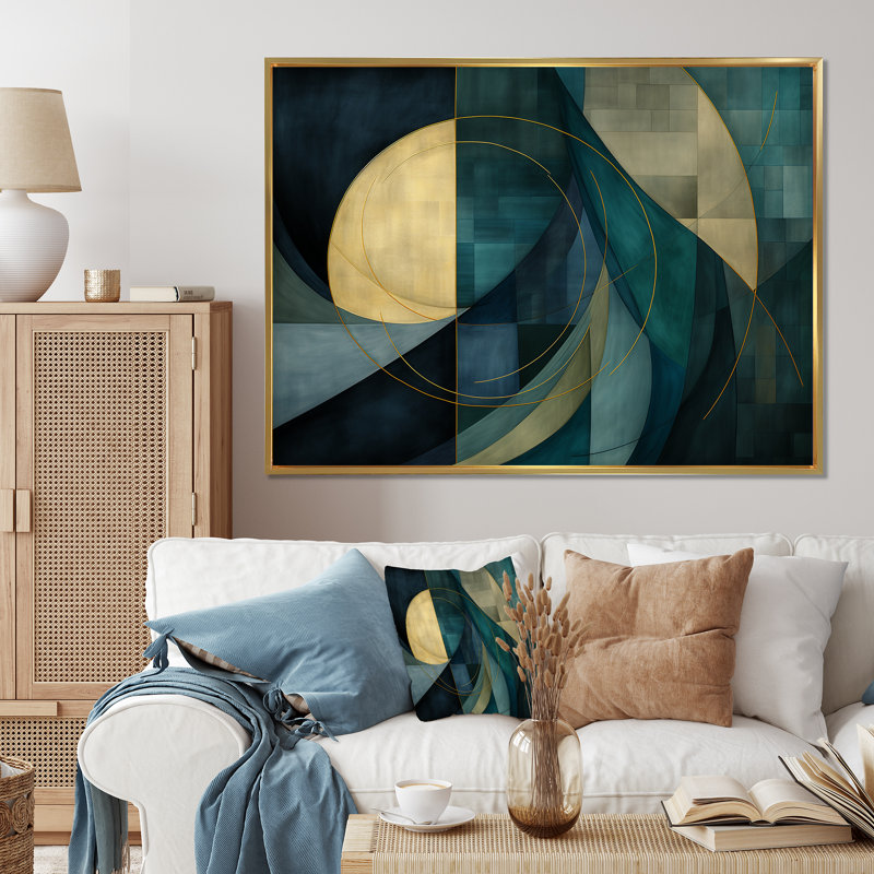 Abstract Echoes Swirls 2 - Abstract Collages, art mural, Cadre flottant doré, H 12 po x l 20 po x P 1 po