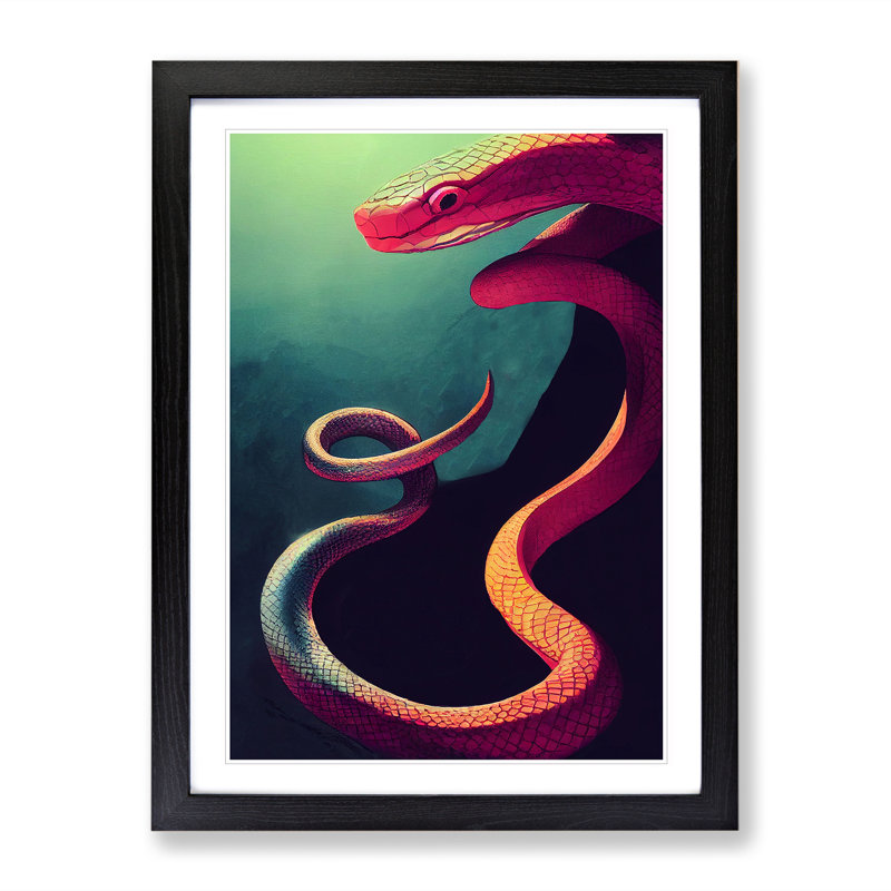 XV1022-2073X Fighting Snake - Single Picture Frame Print, Black, 64cm H x 46cm W x 2cm D