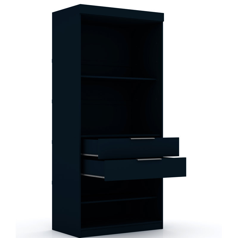 Mulberry Contemporary Modern Open Wardrobe Closet with Drawers and Adjustable Shelves in Midnight Blue, Tatiana Midnight Blue
