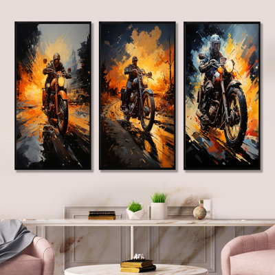 Yellow Dirt Bike Adventure - Ensemble de 3 décorations murales moto