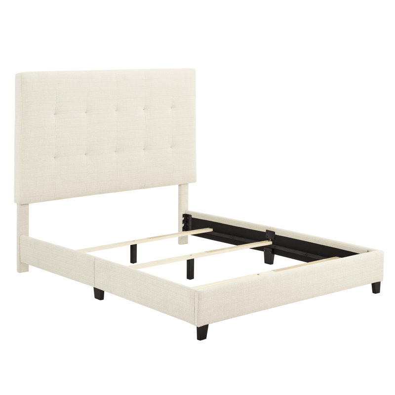 Lit beige moderne avec structure solide et tissu d'ameublement pour chambre à coucher grand format