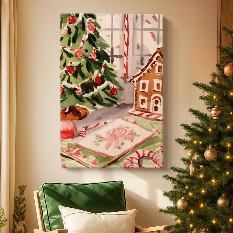 Guirlande dorée de chalet - Toile tendue avec châssis de qualité supérieure, H 48 po x l 32 po