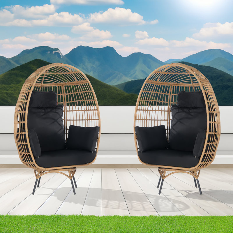 Fauteuil œuf de jardin pivotant en osier, Blanc, Brun