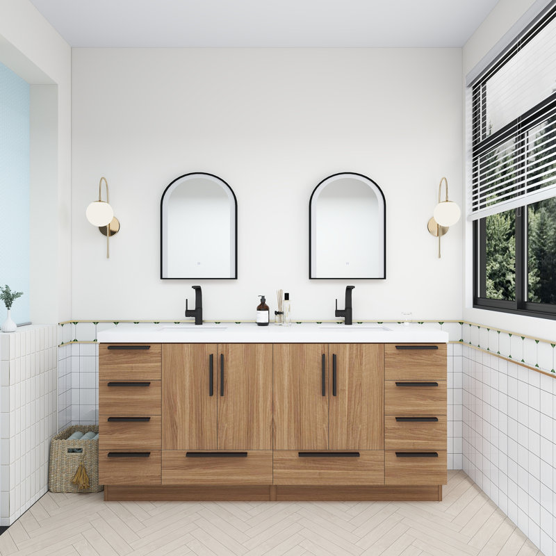 Carla Freestanding Bathroom Vanity with Double Sink, 71", Rosewood