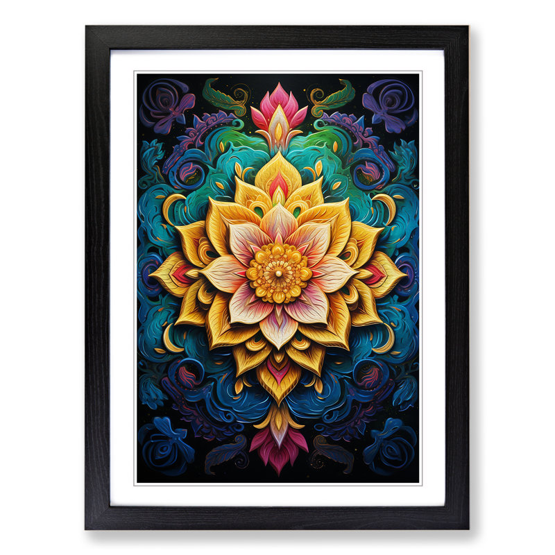 XYZ-FRM-V1223-4481 Mandala Tachisme No.2 - Single Picture Frame Print on Wood, Black , 34cm H x 25cm W x 2cm D