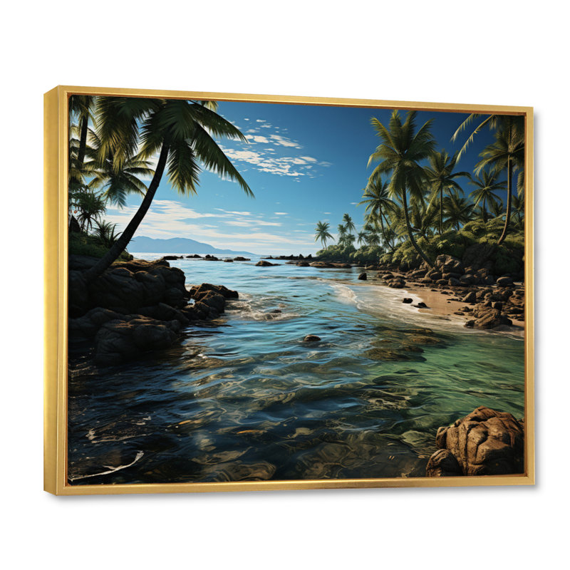 «Amandy Beach Palm Oasis», reproduction sur toile, Cadre flottant doré, H 12 po x l 20 po