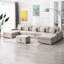 Canapé modulaire double en lin 6 pièces avec pieds interchangeables, repose-pieds et coussins Nolan