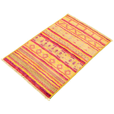 Tapis marocain doré en laine noué à la main de conception unique 4 pi x 6 pi New Age
