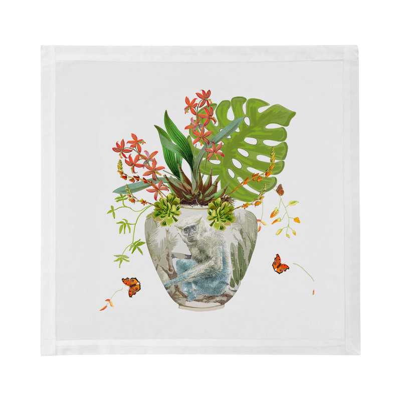 Monkey Large Jungle Cotton Sateen Dinner Napkins, White