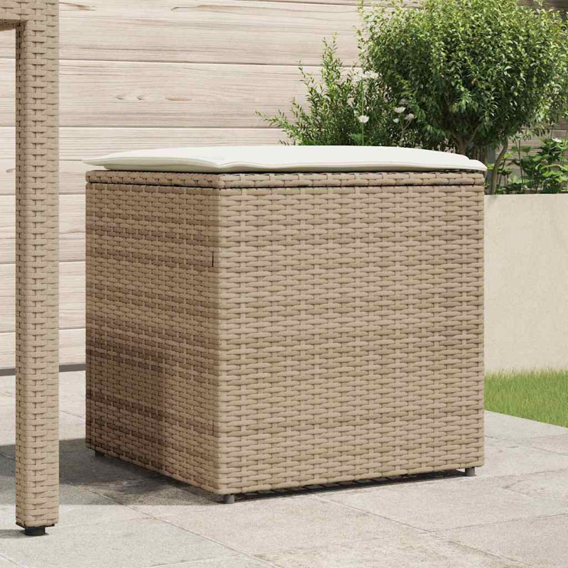 Cushion Box with Storage with Pillow Poly Rattan Outdoor Patio Solution, Beige/White