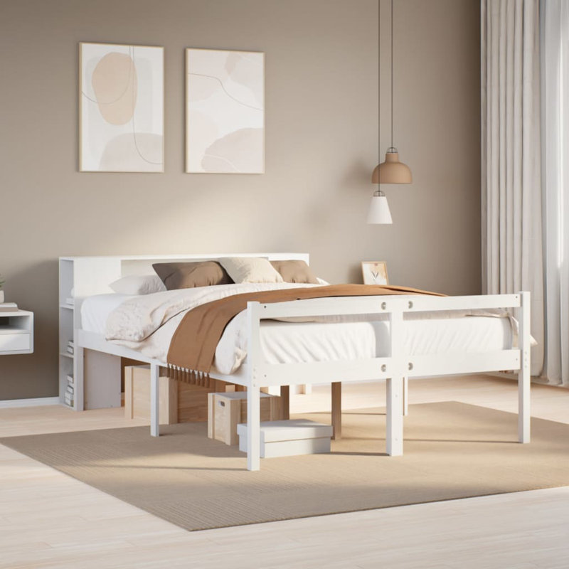 Solid Wood Bed, Small Double (4'), White