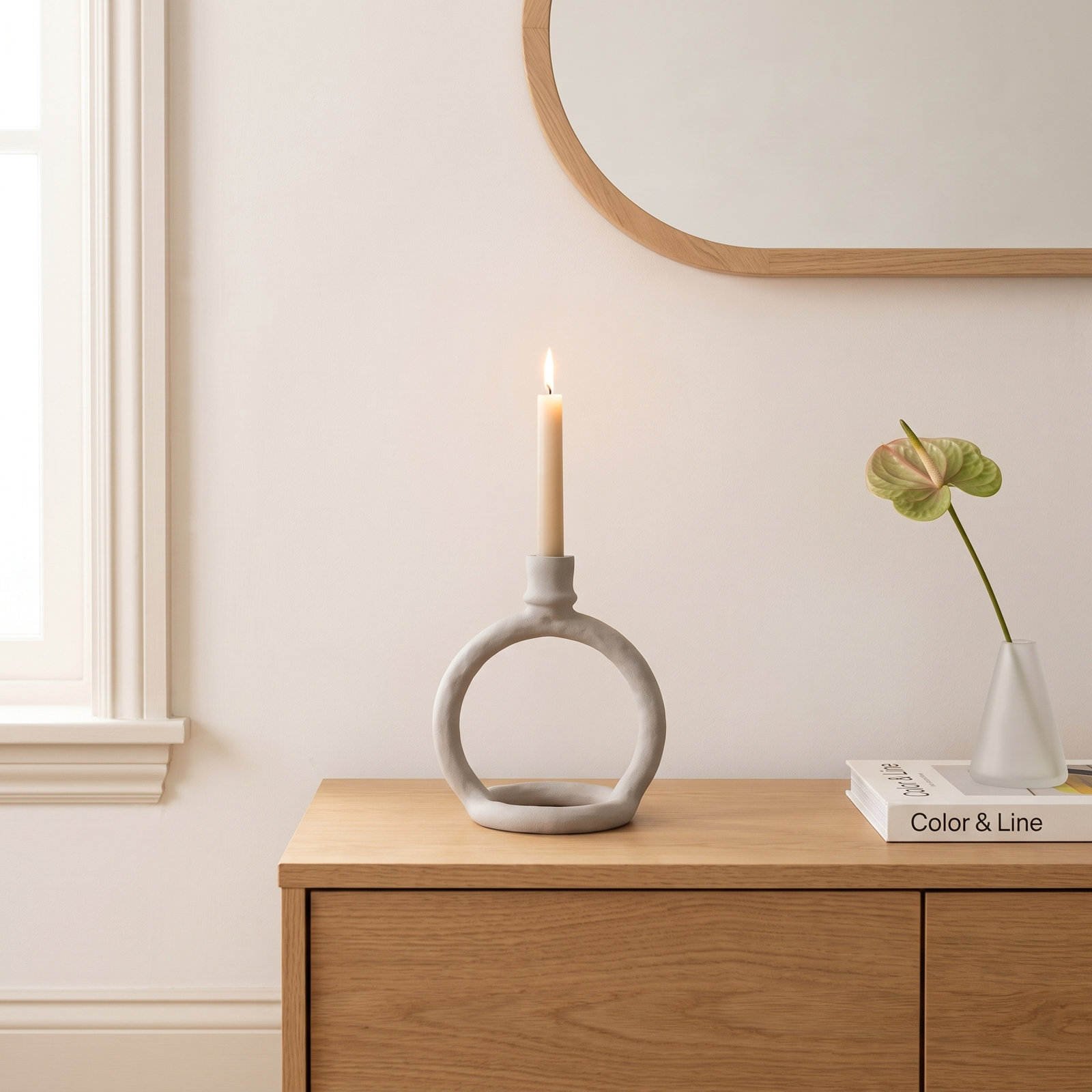 Aluminum Candlestick Holder, Off White