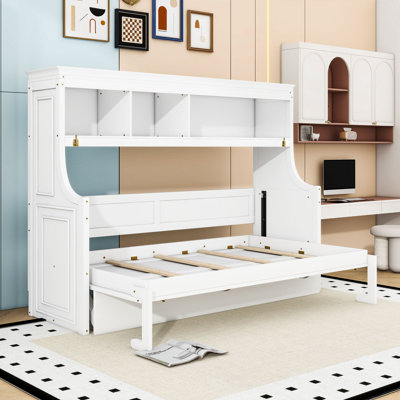Lit escamotable en bois avec bureau et tablettes