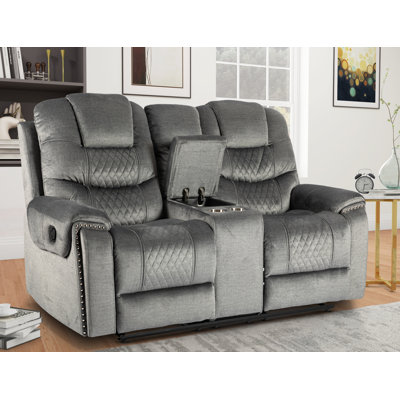 2 Seater Manual Recliner Sofa with Console and Cup Holders