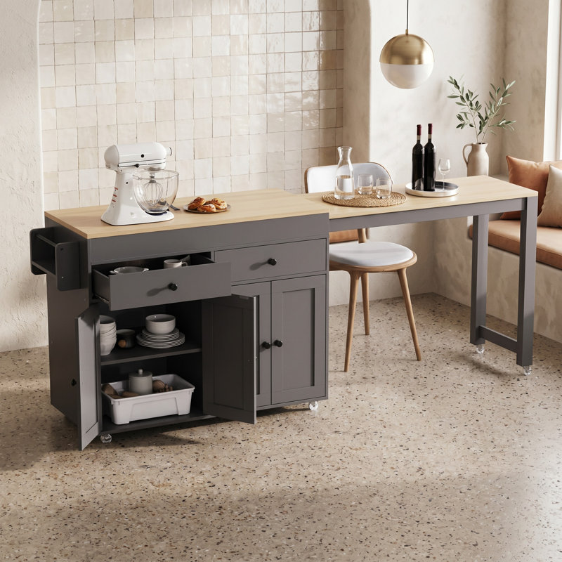 74.5-Inch Extendable Dining Table with Integrated Kitchen Island, Grey