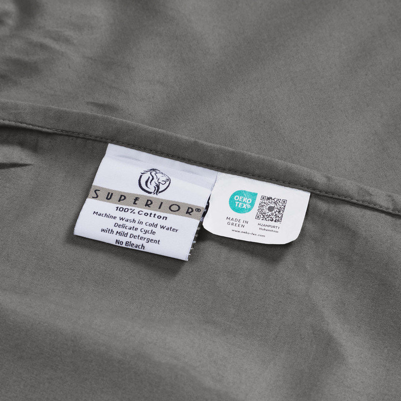 Ensemble de draps en coton Apus, Gris, Ensemble de draps très grand californien avec 2 t, Convient jusqu'à 15 po