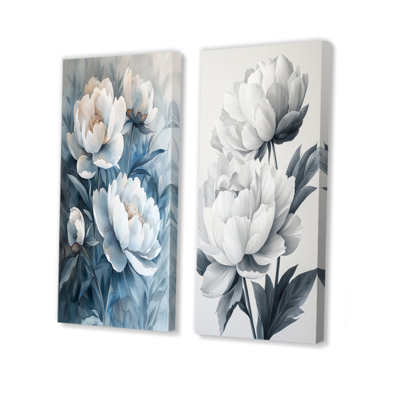 Minimalisme, pivoines à l'ombre - Collection d'art mural floral 2 pièces, H 28 po x l 25 po, Toile tendue
