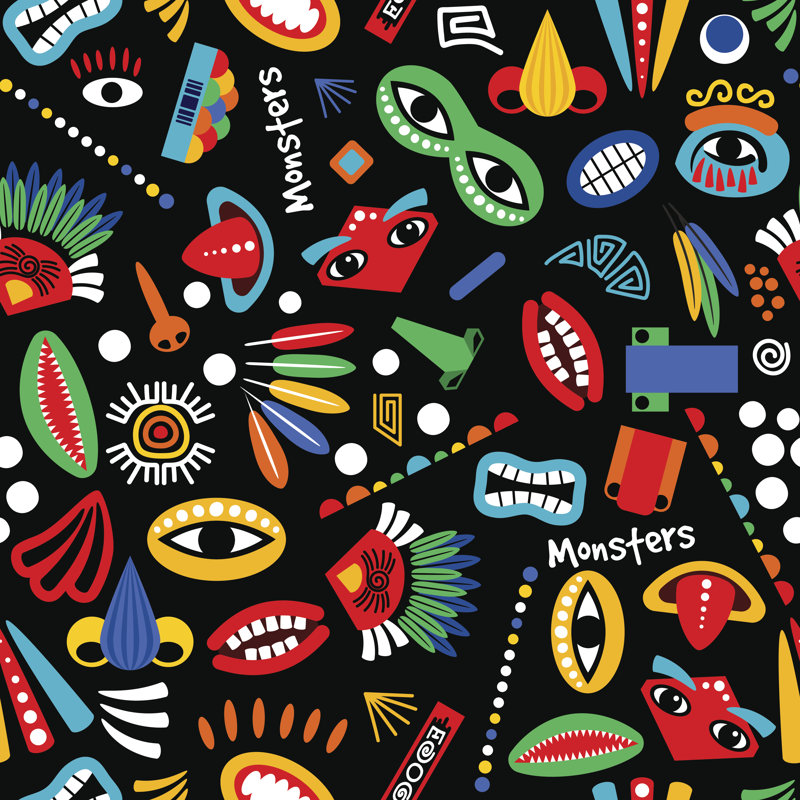 Tribal Monster Seamless Pattern - Wrapped Canvas Print, 30cm H x 30cm W x 3.8cm D