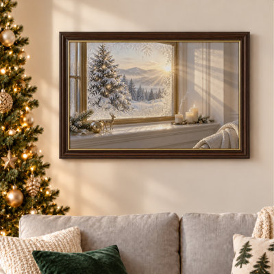Art mural en toile avec vue sur la montagne enneigée avec fenêtre enneigée