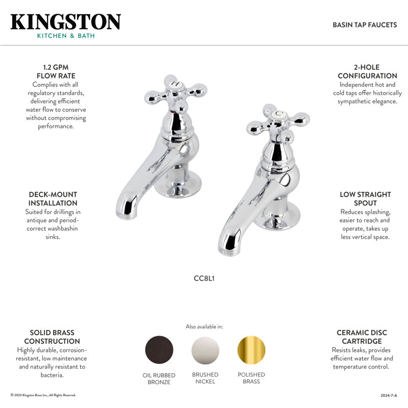 Kingston Brass Vintage Two-Handle Deck Mount Basin Tap Faucet, Polished Chrome