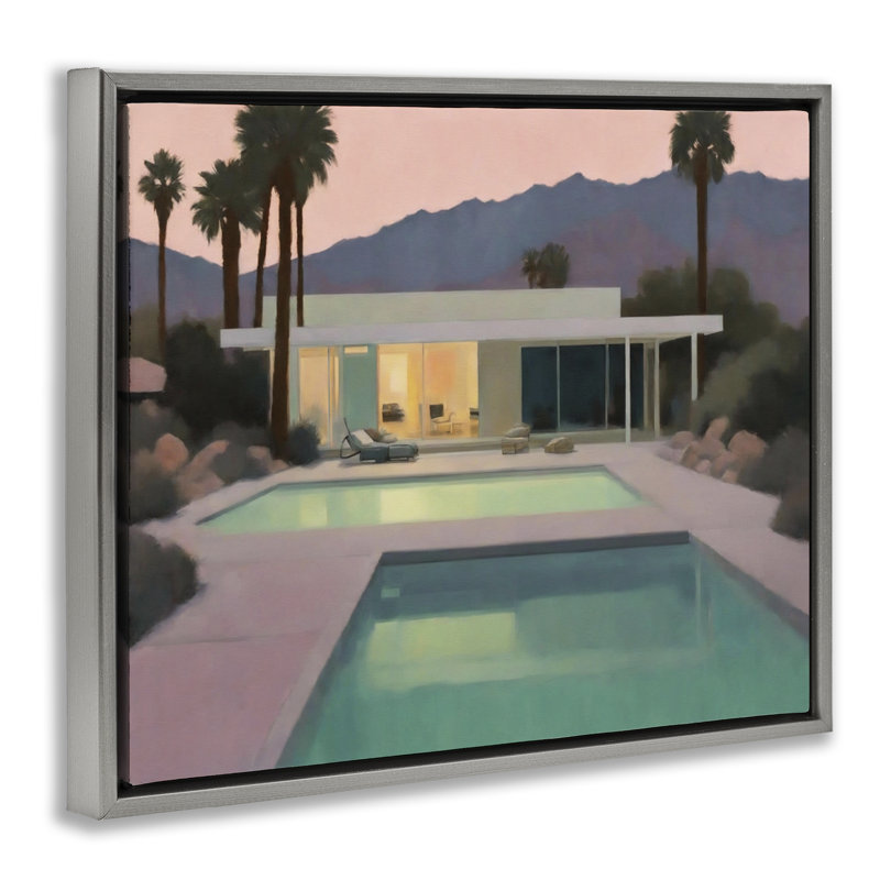 "Tranquil Pool at Sunset", art mural sur toile flottante par Noah Bay, Cadre flottant gris lustré, H 25 po x l 31 po