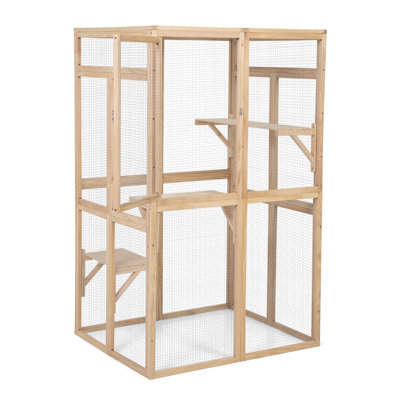 Wooden Cat Catio, Outdoor Cat Enclosure, Cat House With Platforms, Sunshine Board, Hammock, Door, Kitten Cage Condo, Grey