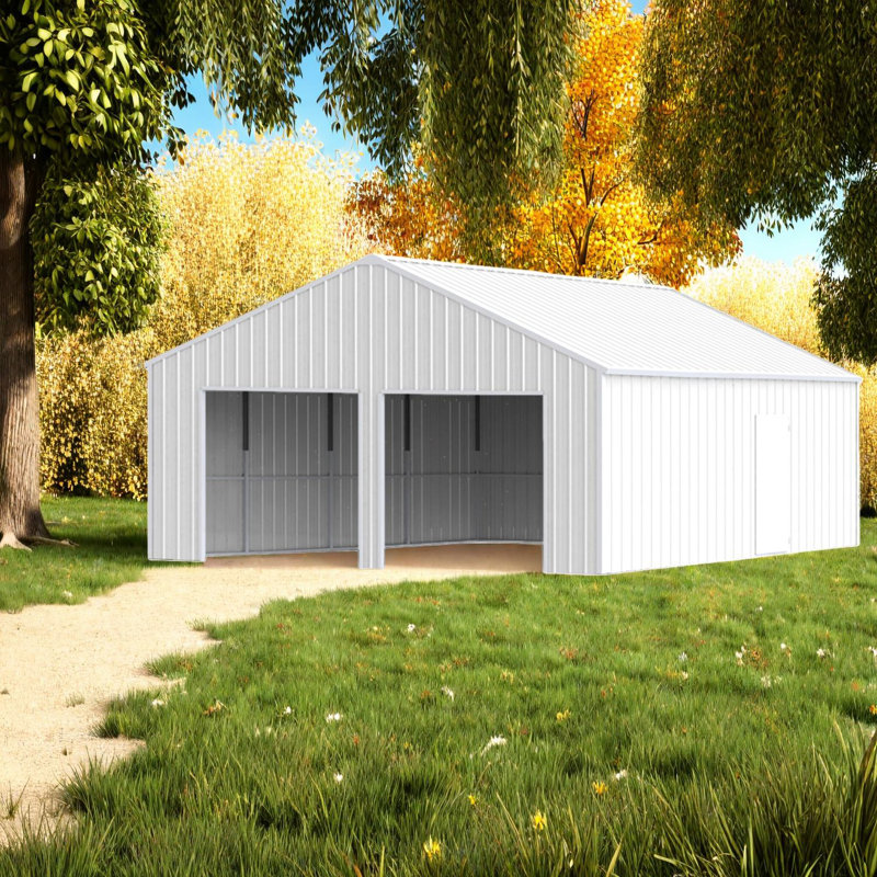 Remises de garage spacieuses en métal, structure en acier industrielle, rangement moderne pour la maison