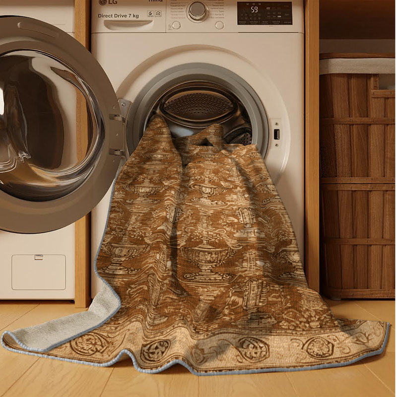 Tapis brun français lavable à la machine, Rond 8 pi