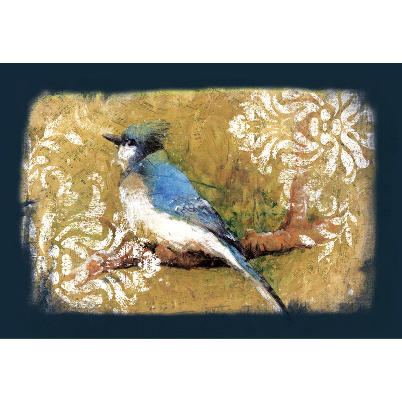 Navy Bluebird Damask - Wrapped Canvas Painting, 51cm H x 76cm W