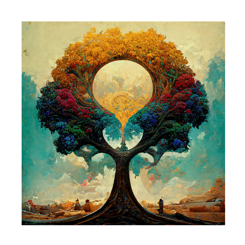 Floral, arbre de vie 12, impression sur toile, H 14 po x l 14 po x P 2 po